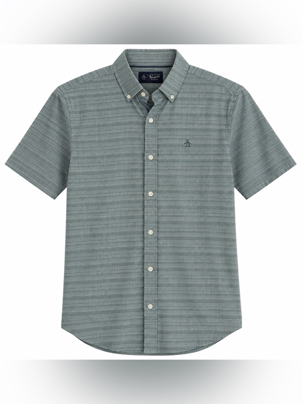 Original Penguin Short-Sleeve Button-Down Shirt in Heather Teal Stripe